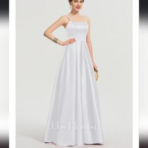 A-line Square Floor-Length Satin Dress